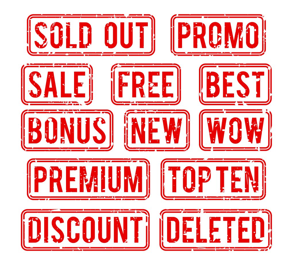 sold out and promo, bonus sale vector stamps